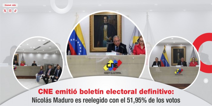 CNE emitió boletín electoral definitivo: Nicolás Maduro es reelegido con el 51,95% de los votos